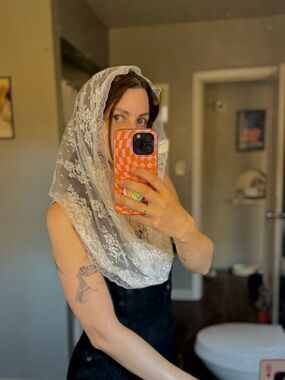 Black Lace Mantilla floral scarf / head wrap